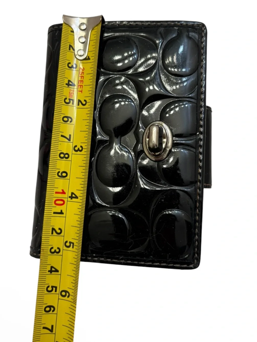 Coach vintage y2k black patent leather embossed cc turnlock wallet